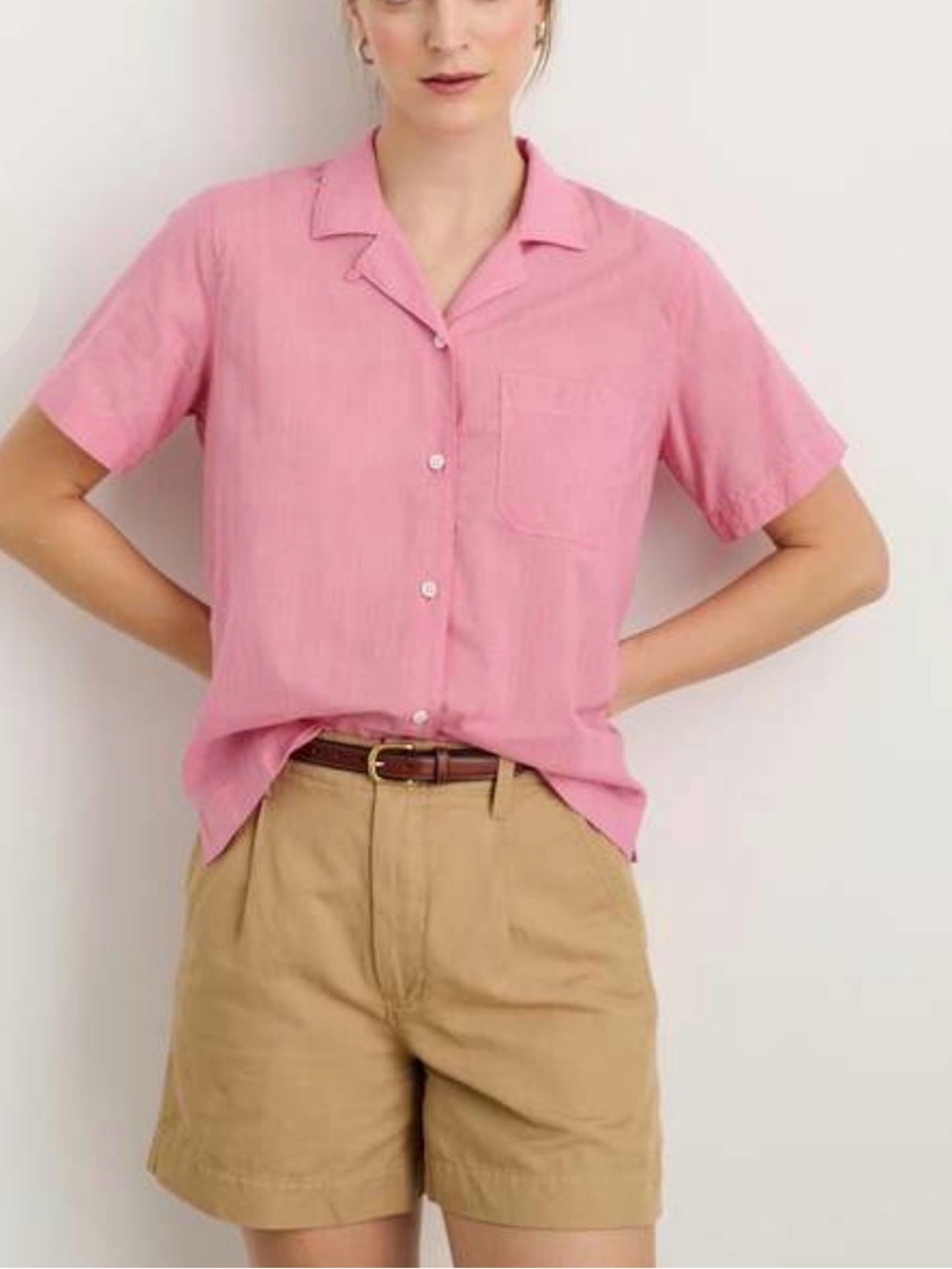 Alex Mill Women’s Short-Sleeve Button-Down Shirt in Pink